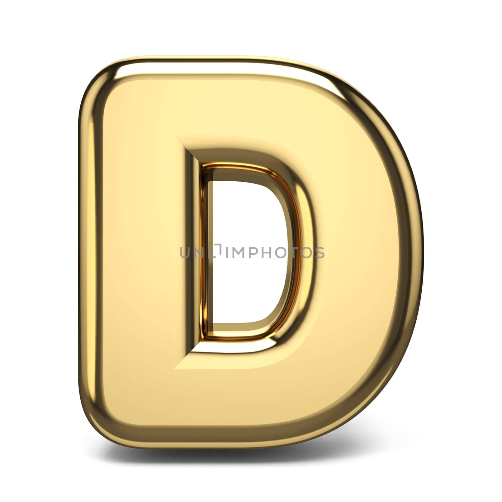 Golden font letter D 3D render illustration isolated on white background