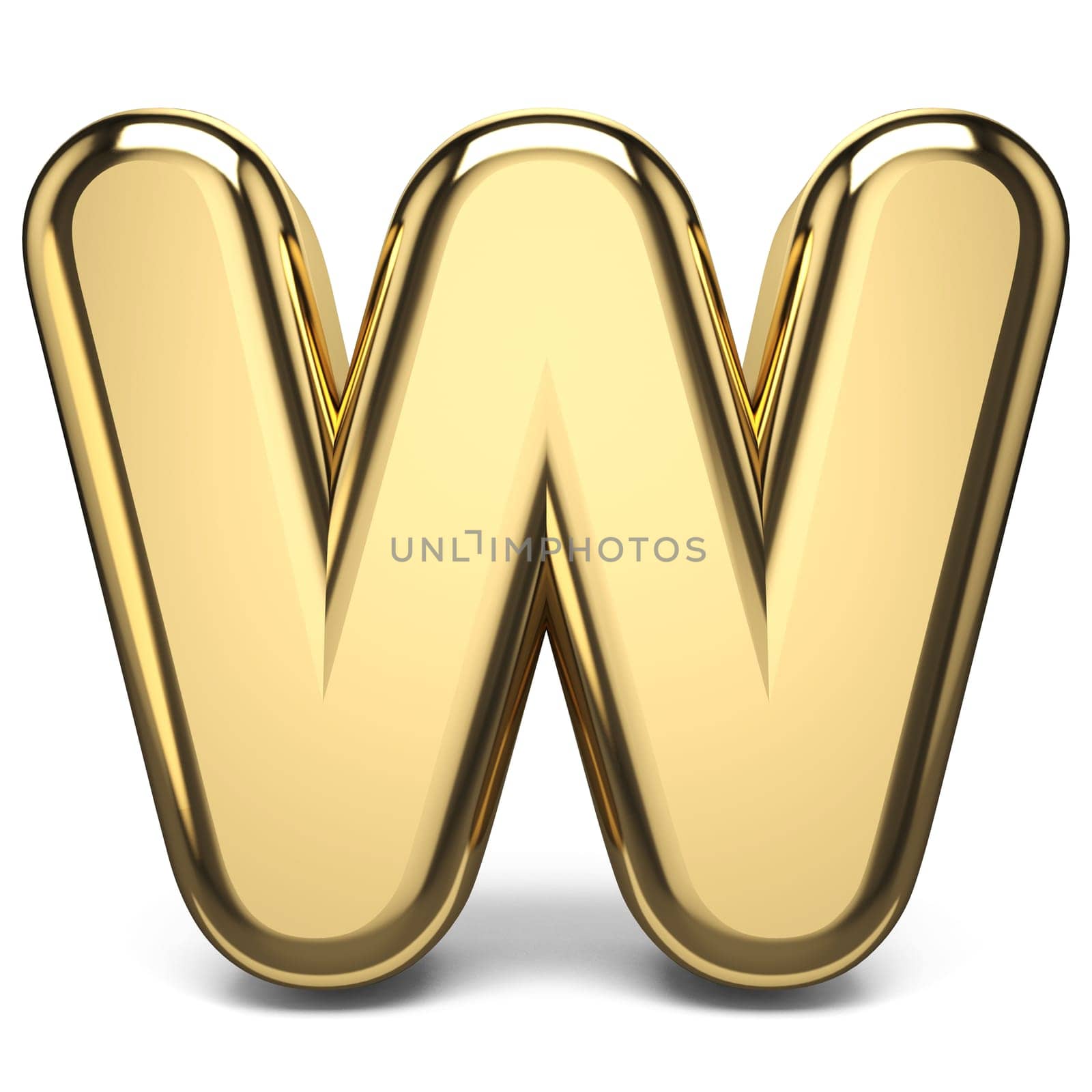 Golden font letter W 3D render illustration isolated on white background