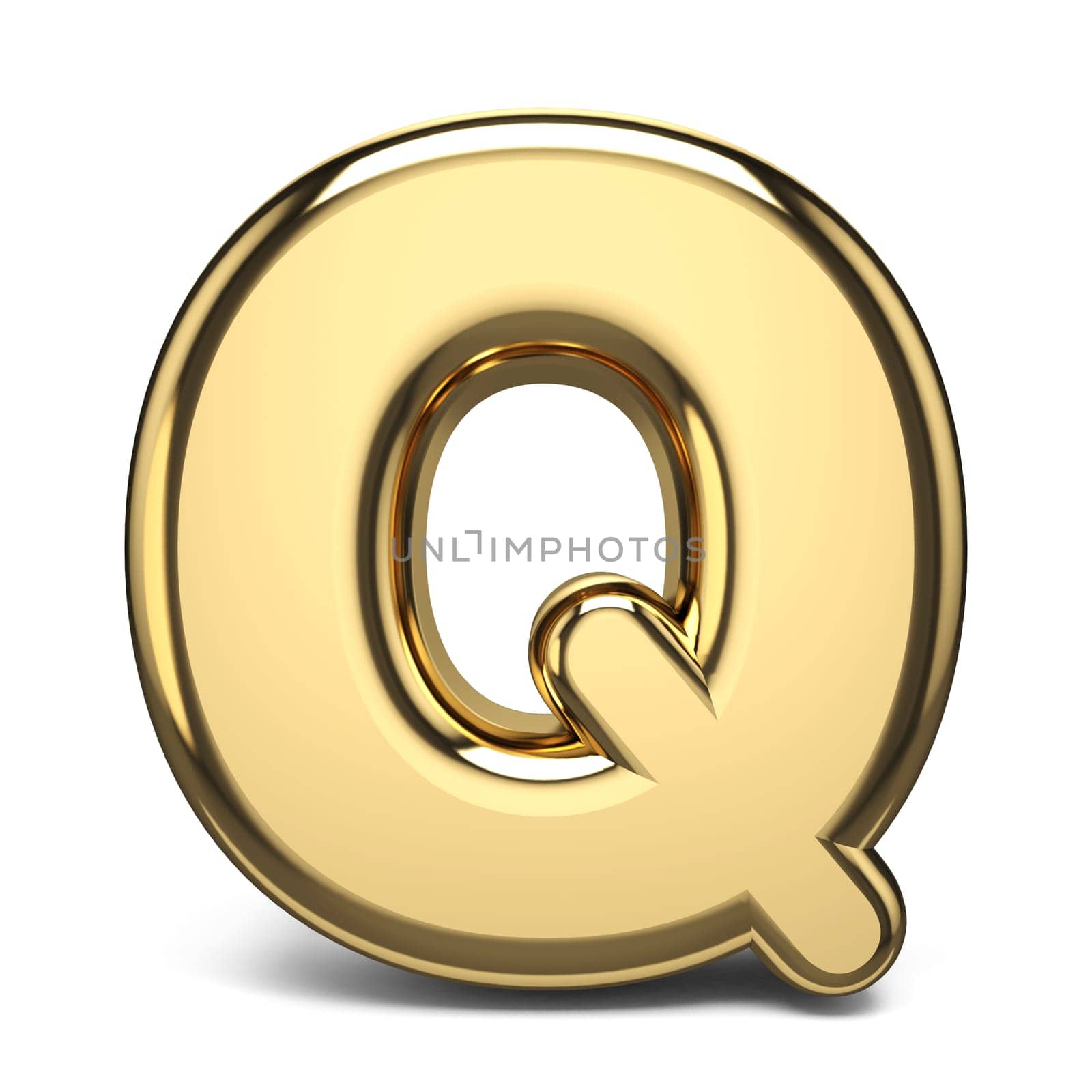 Golden font letter Q 3D render illustration isolated on white background