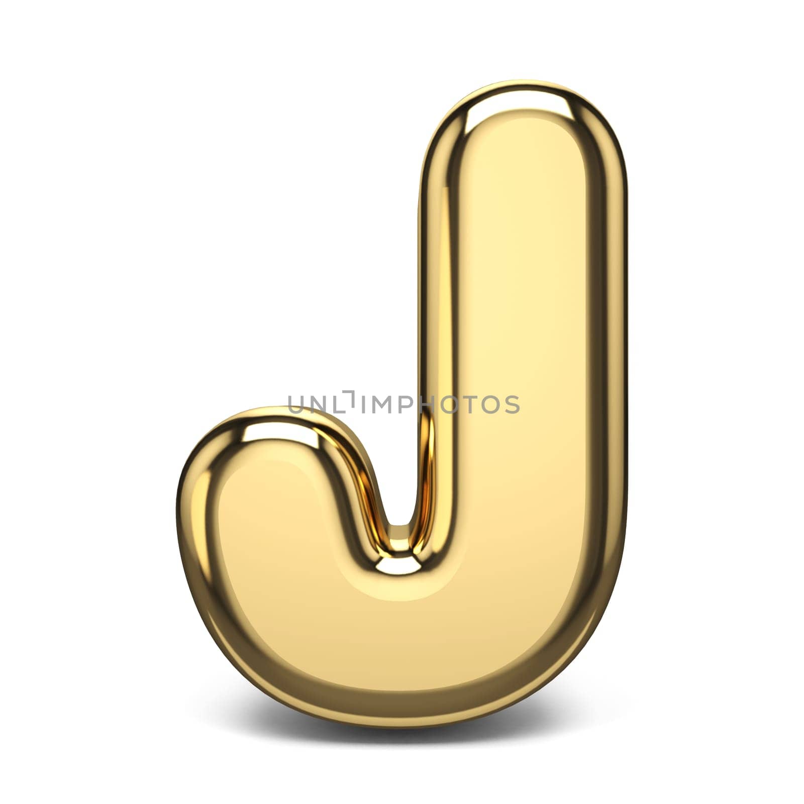 Golden font letter J 3D render illustration isolated on white background