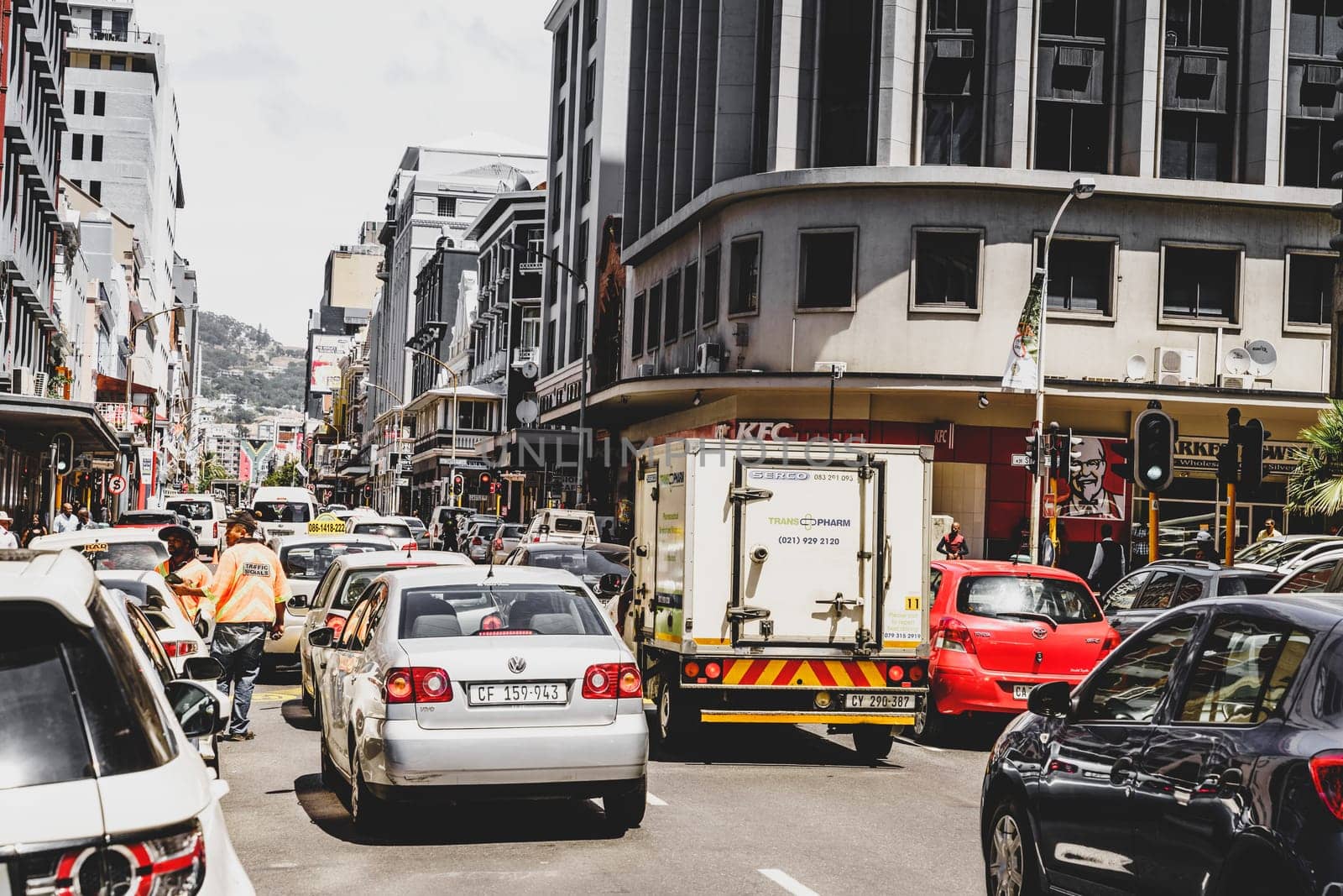 Cape Town, South Africa, February 9, 2018: Busy street with traffic in downtown Cape Town, South Africa