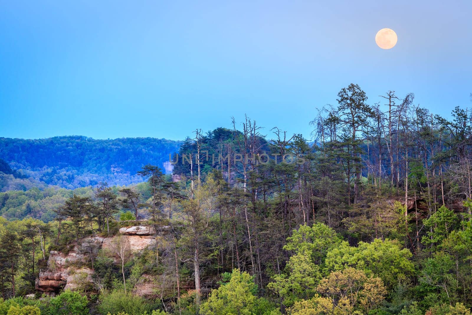 Full moon rising over Red River Gorge in Kentucky