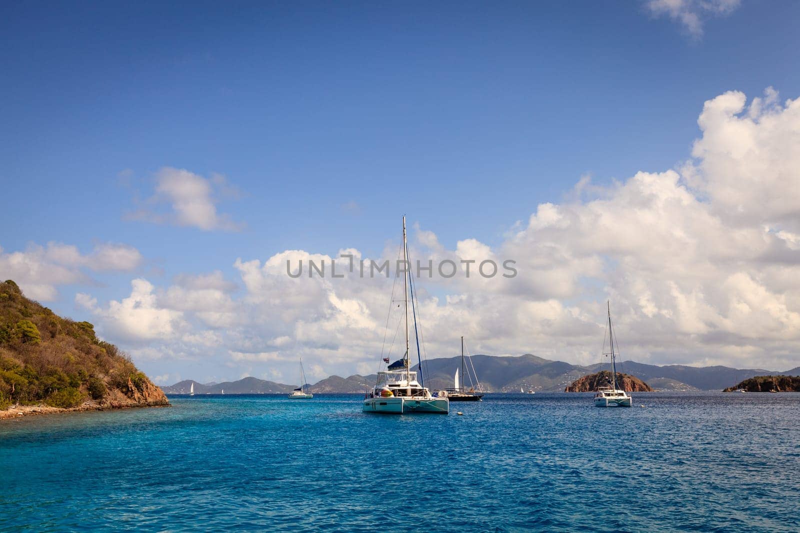 Sailboats anchored in a harbor in British Virgin Islands
