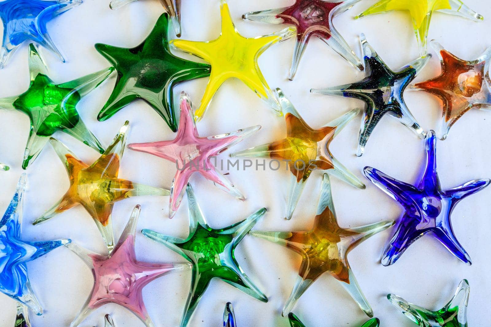 Colorful glass seastars at a souvenir shop in British Virgin Islands