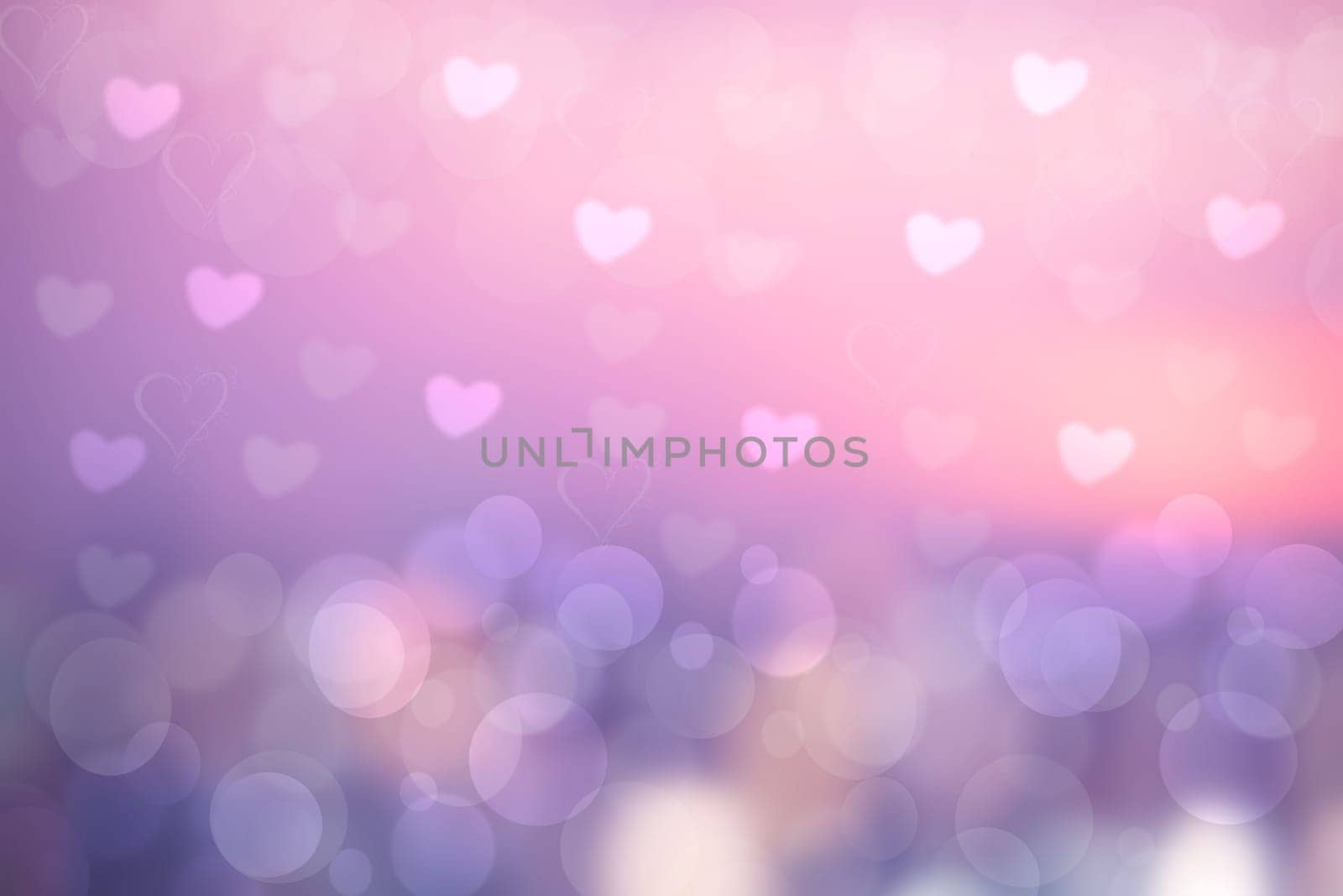 Abstract festive blur bright pink pastel background with white and pink hearts love bokeh for valentine or wedding card. Space for design. Card concept.