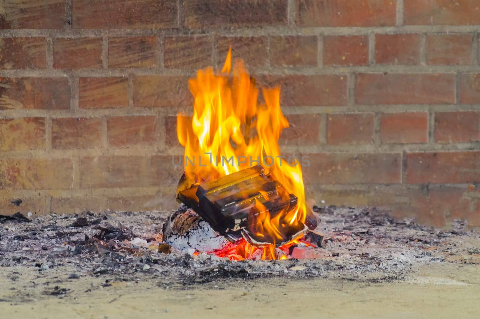 Atmospheric background with flame of chimney fire.