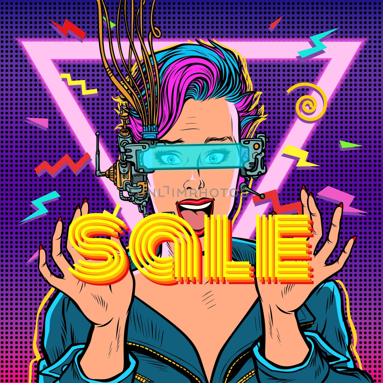 sale. online shopping. joyful woman in virtual reality. Pop art retro vector illustration vintage kitsch