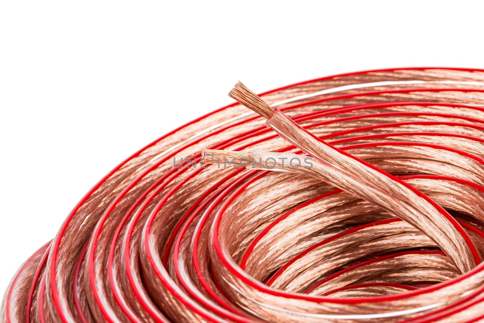 audio copper cable on white background