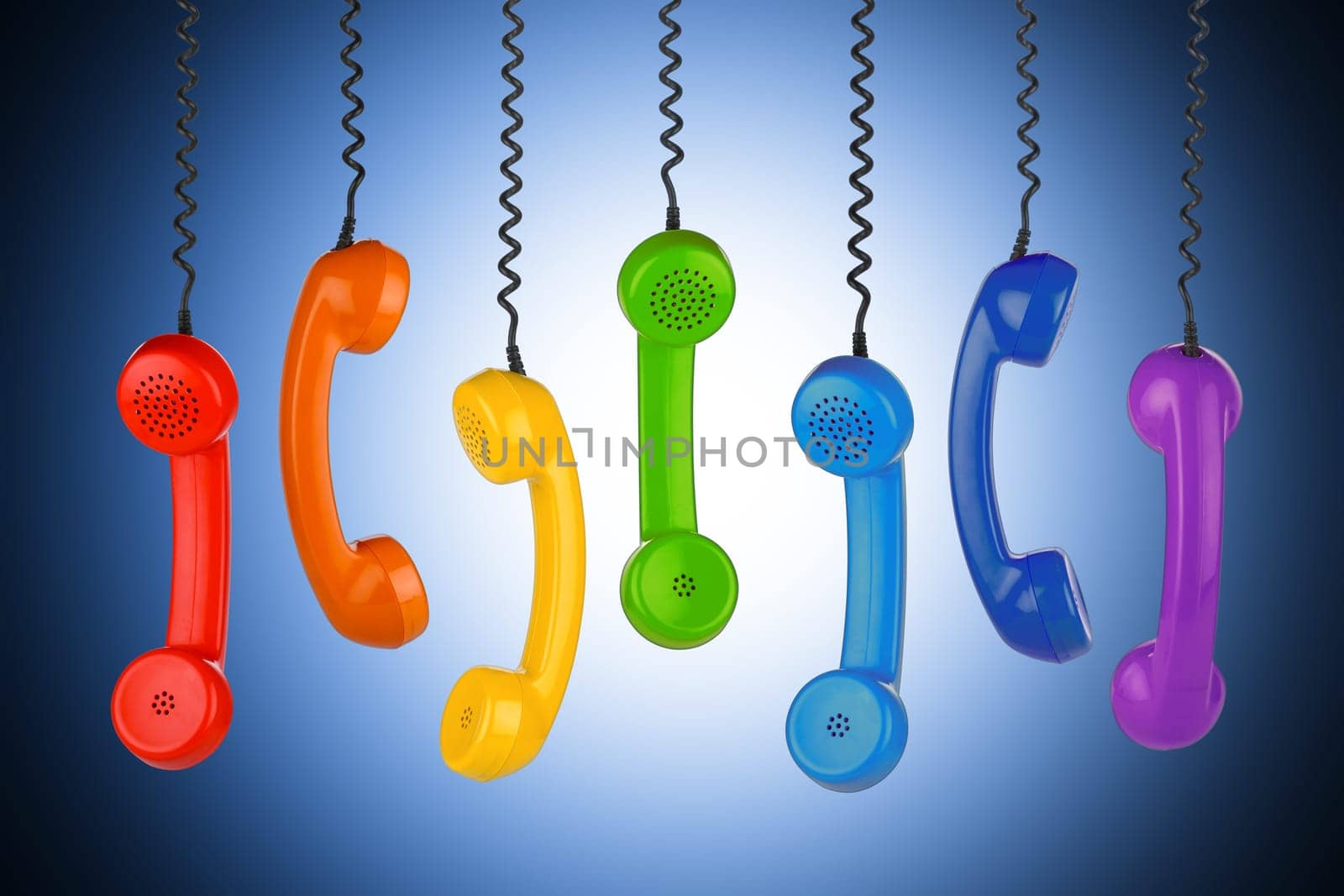 row of colorful handsets