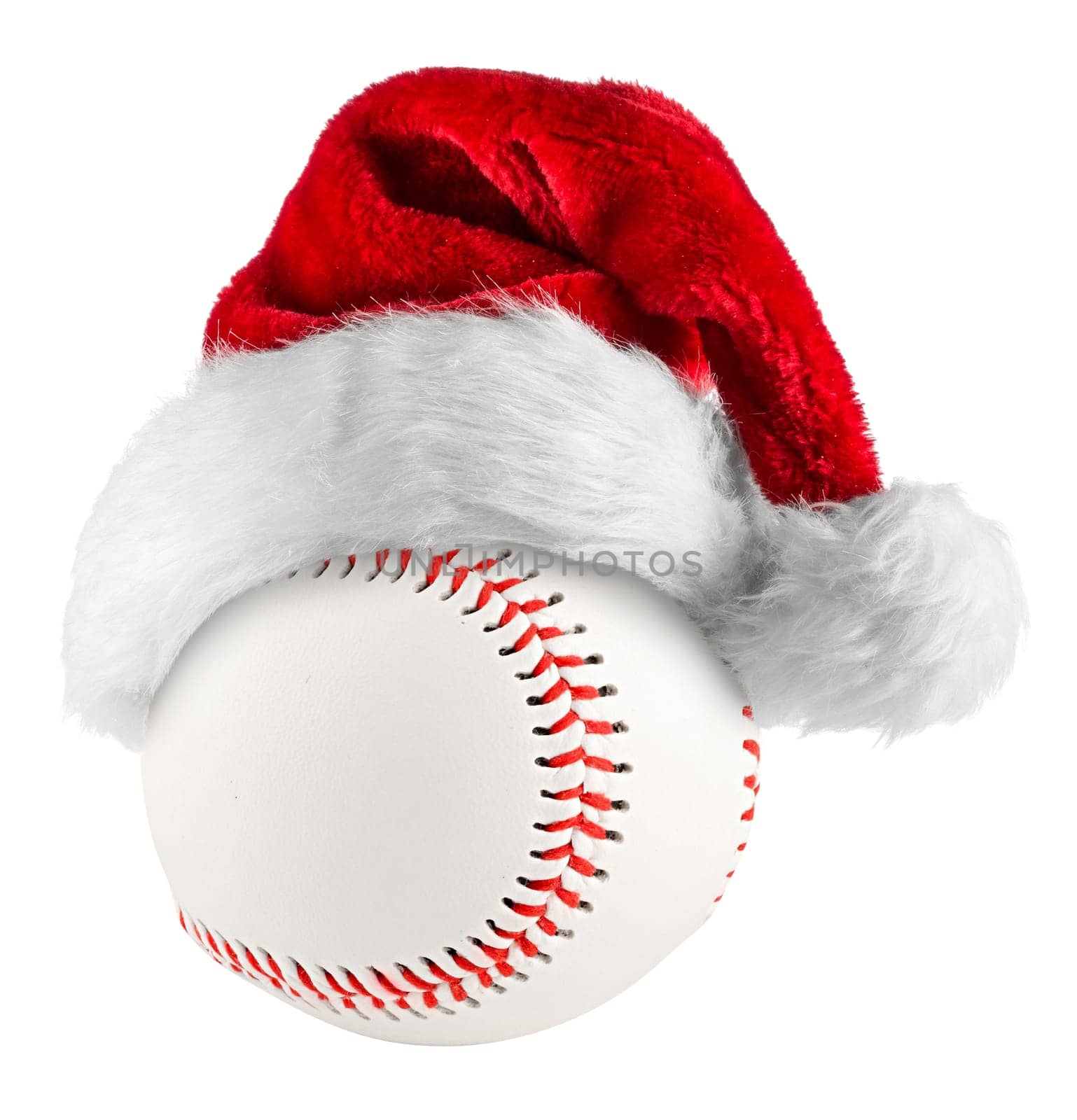 santa hat on baseball on white background