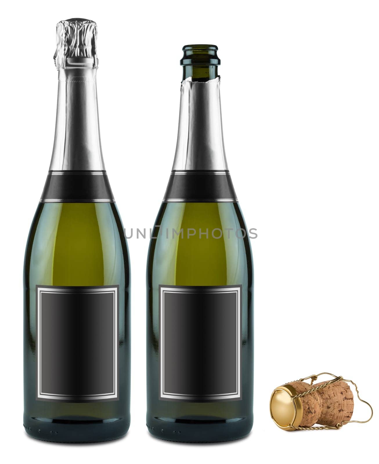 two bottles of champagne and cork