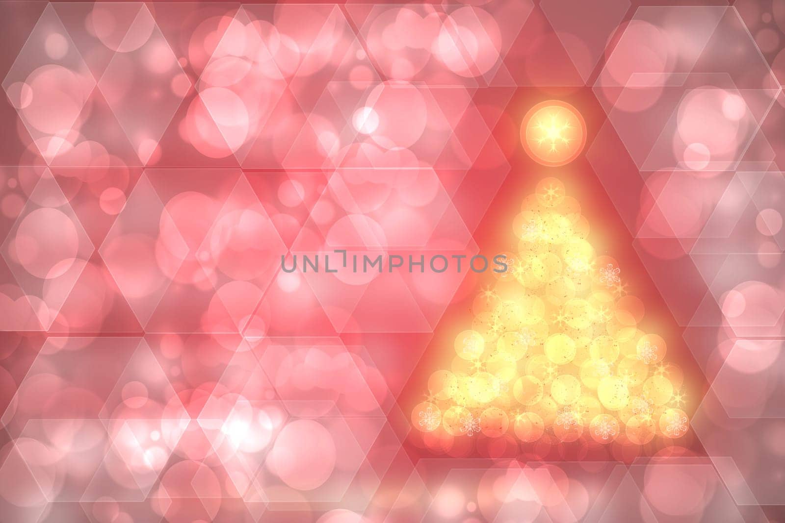 Abstract christmas tree background. Abstract golden christmas tree composition on modern geometrical pink abstract background. Xmas or other holidays. Space. Card concept.