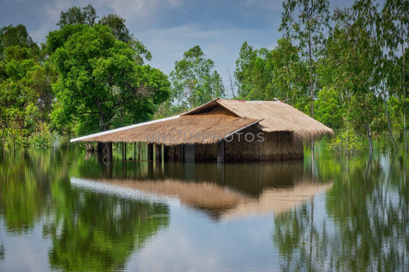 residential building in thailand flooded by extreme rainy weather