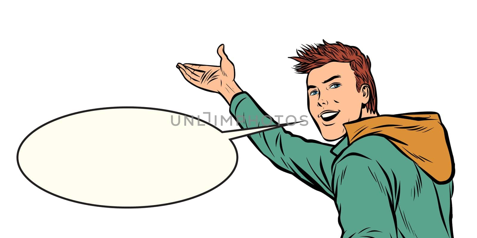 young man presents. Pop art retro vector illustration kitsch vintage