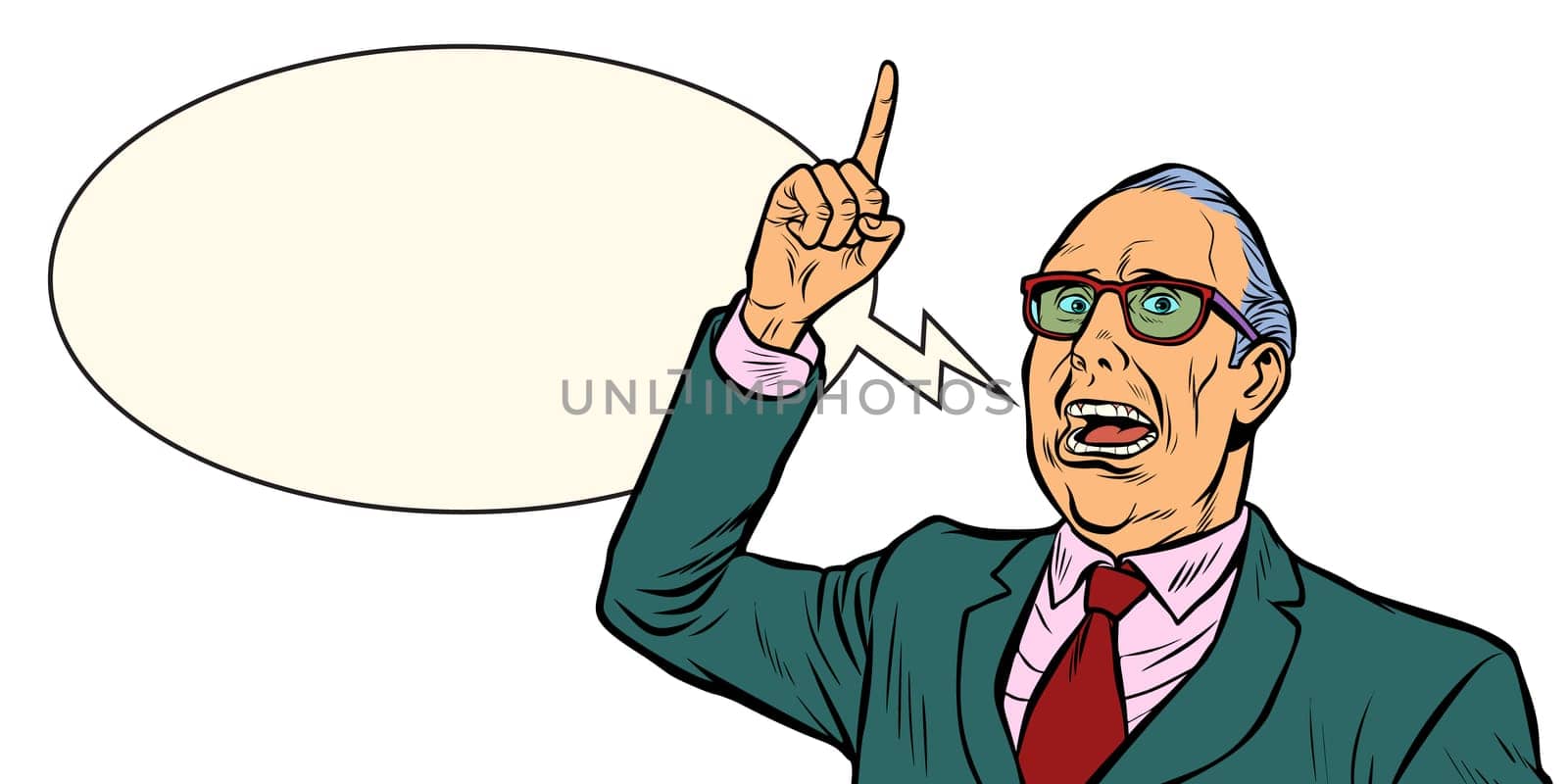 Old man emotional speaker. Isolate on white background. Pop art retro vector illustration