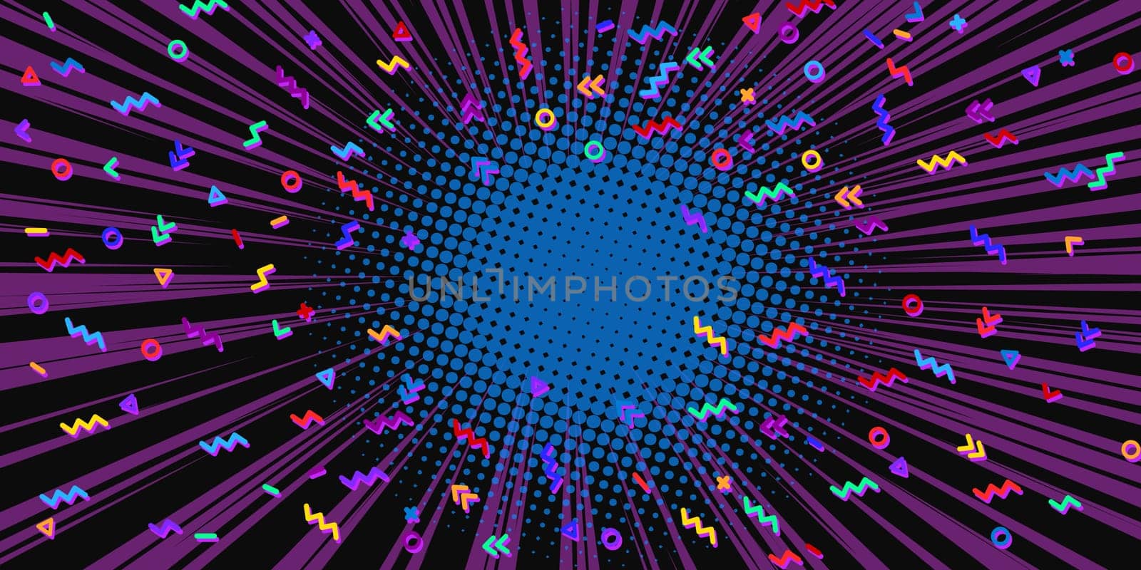 80s background. Blue tunnel center. Pop art retro vector illustration kitsch vintage