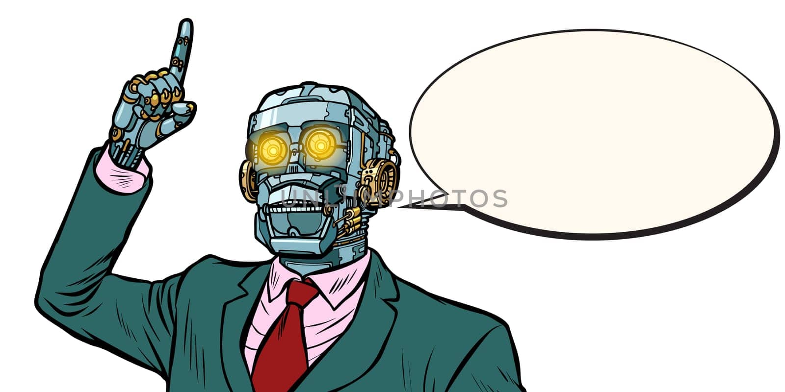 emotional speaker robot, dictatorship of gadgets. isolate on white background. Pop art retro vector illustration