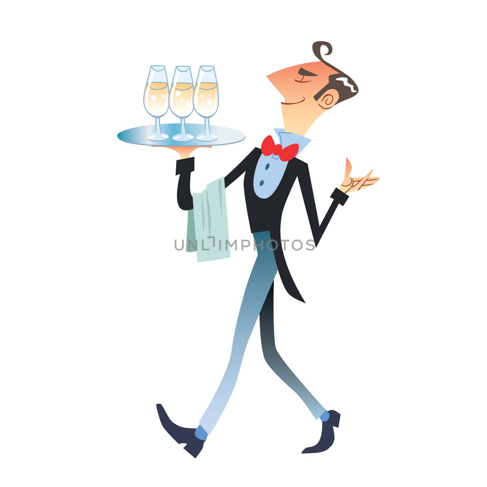 waiter carries champagne. Pop art retro vector illustration vintage kitsch