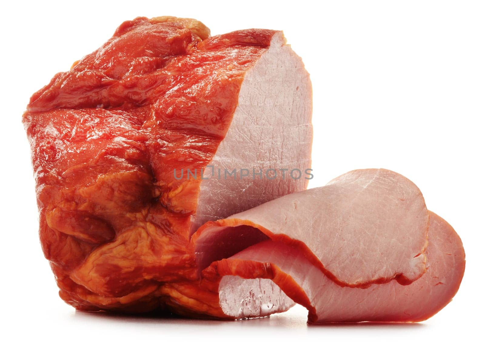 Piece of fresh ham isolated on white background