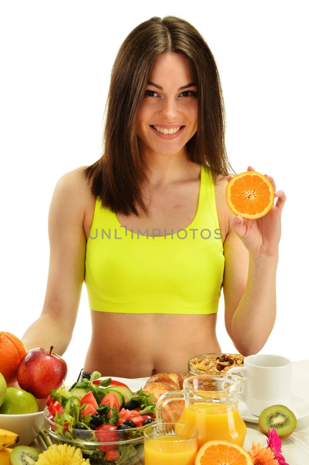 Young woman having breakfast. Balanced diet.