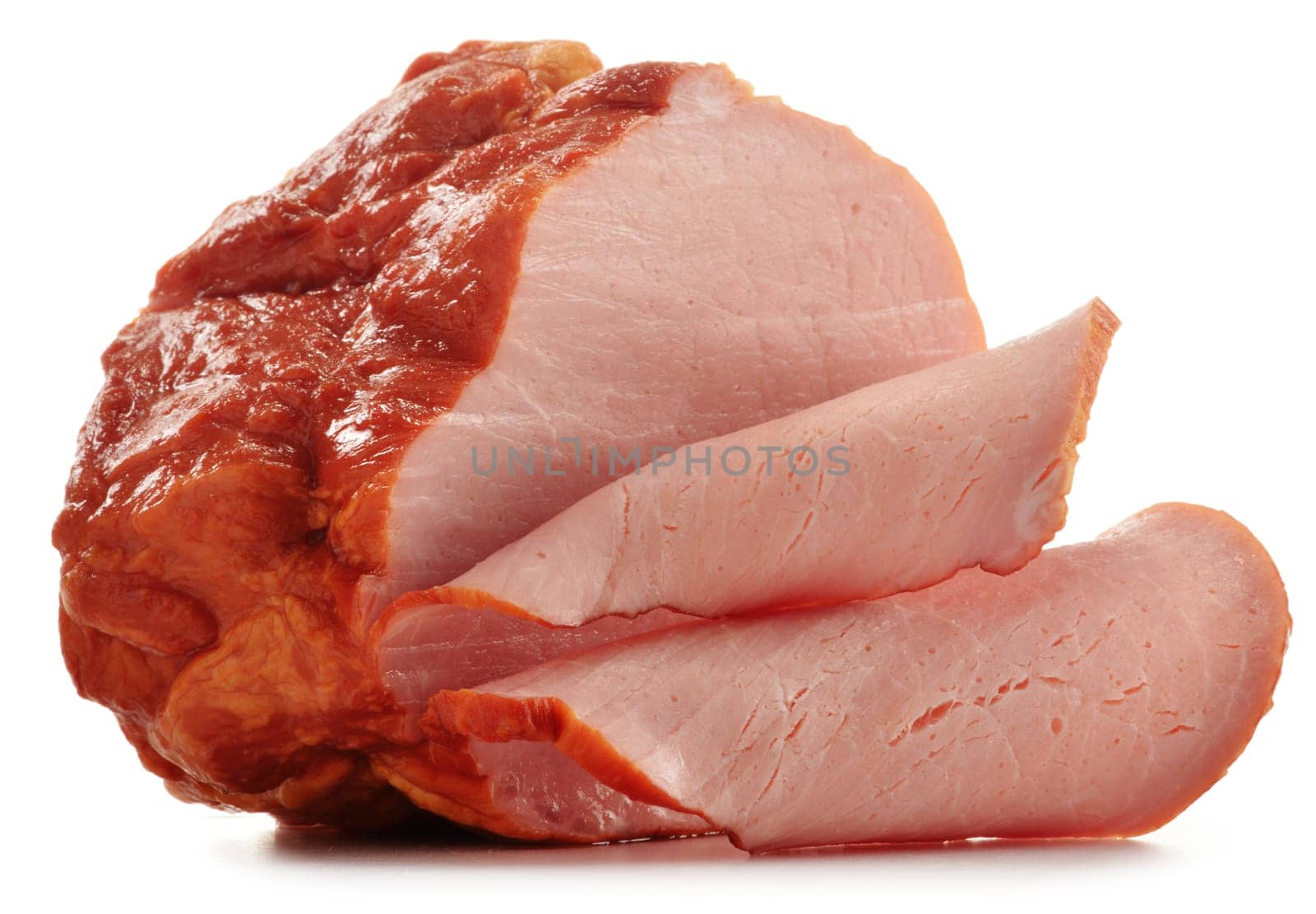 Piece of fresh ham isolated on white background
