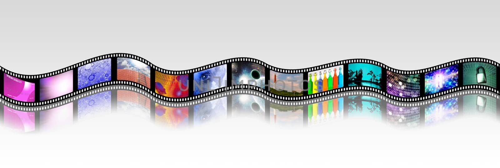Film strip of surreal and abstract footage. 3D rendering