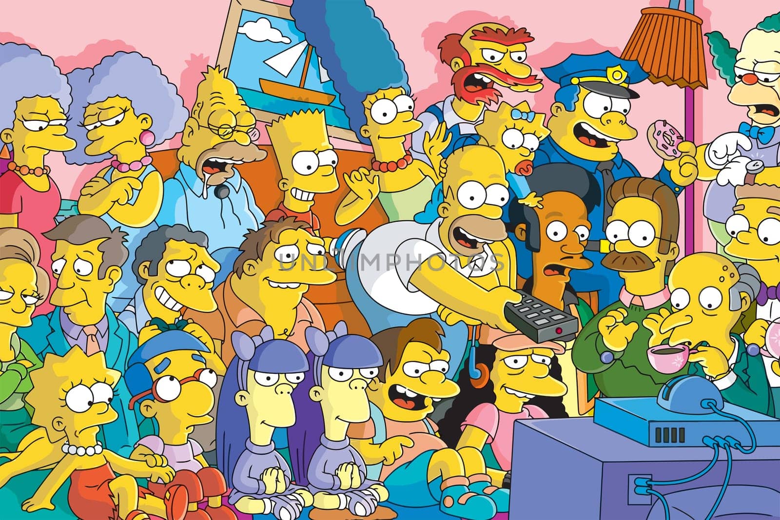 Marge Homer Bart Lisa Maggie Simpson characters friends illustration