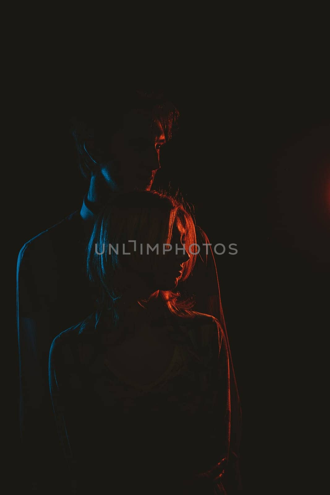 Young beautiful couple silhouette in Black and White