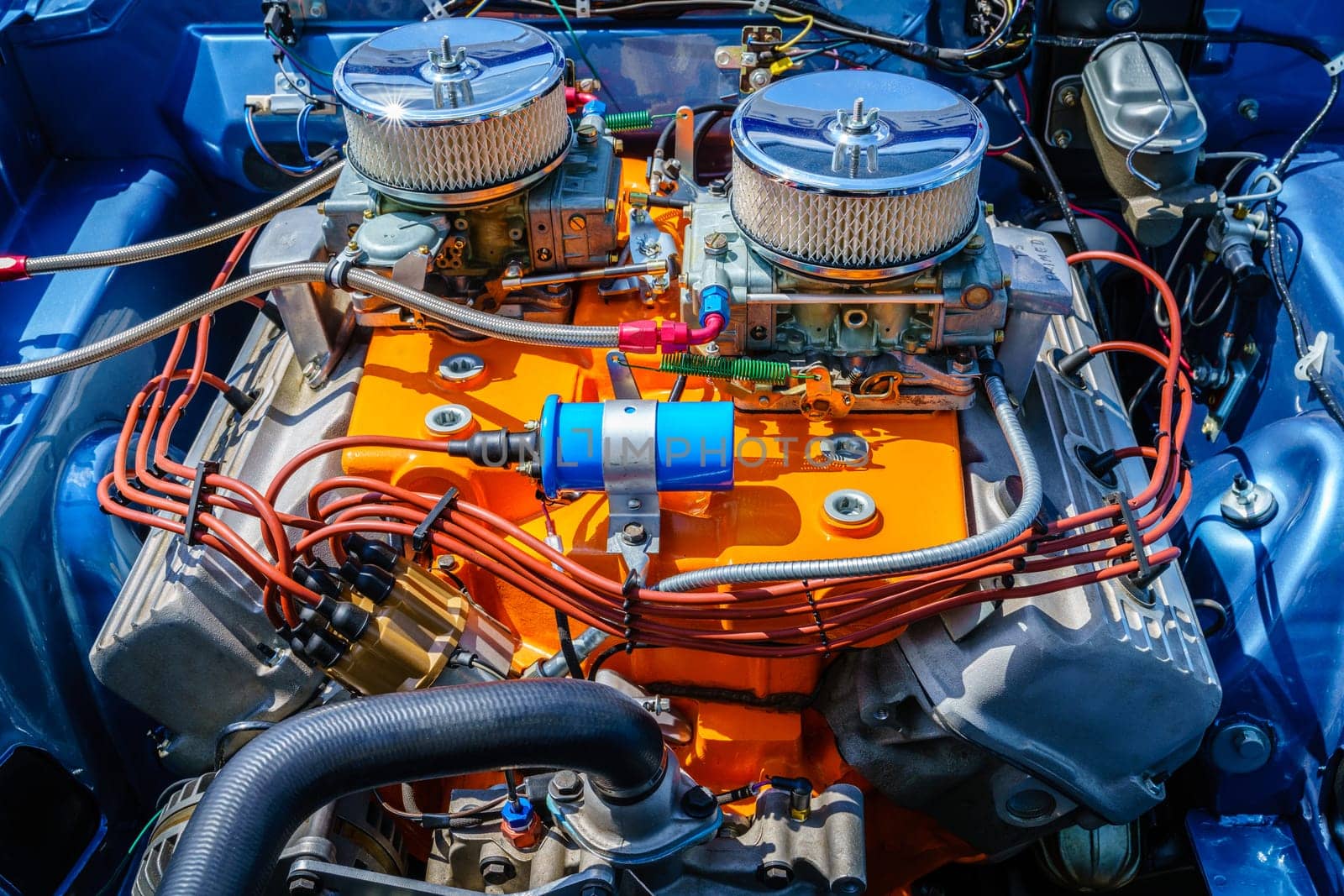 Engine compartment of a muscle American car
