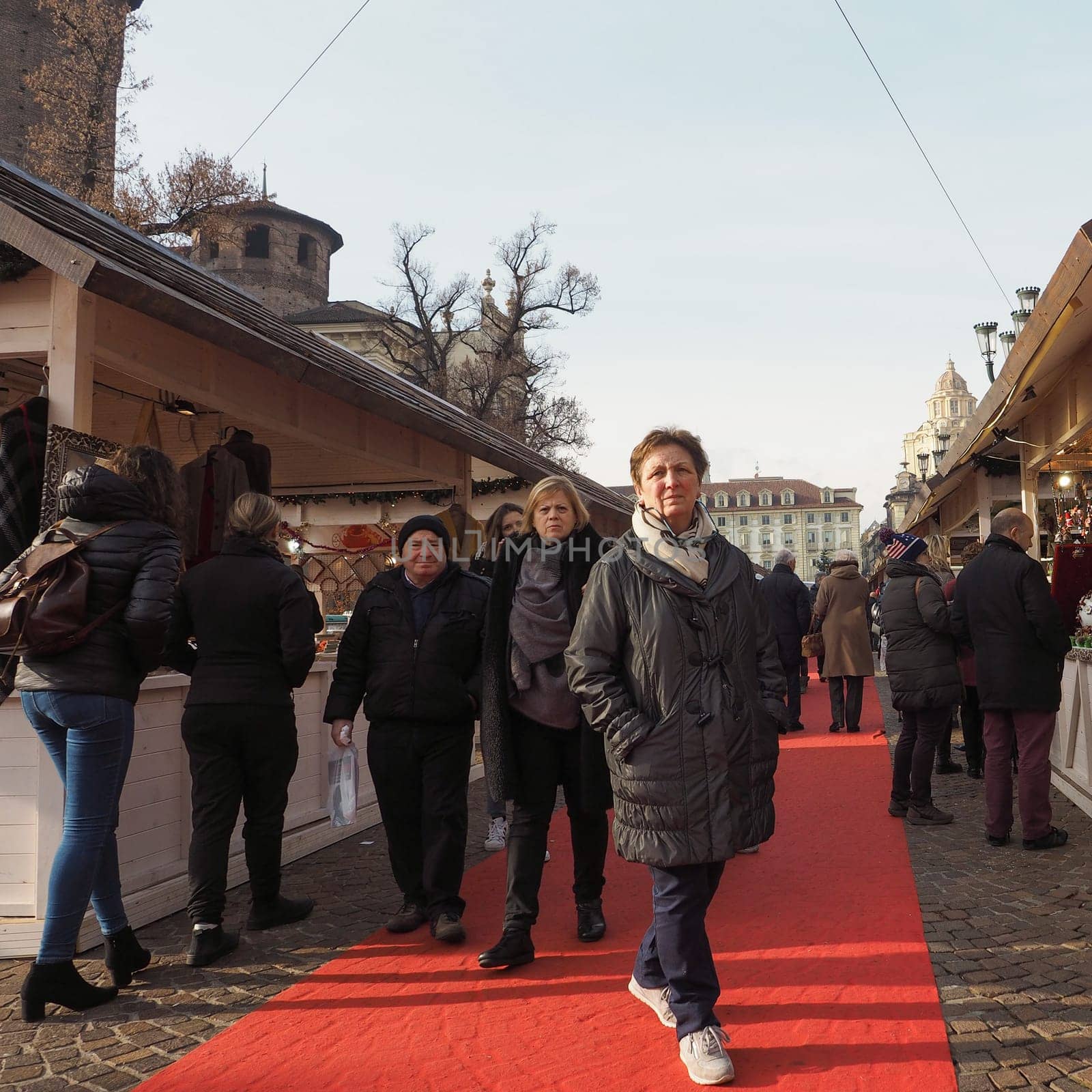 TURIN, ITALY - CIRCA DECEMBER 2018: People at Christmas market