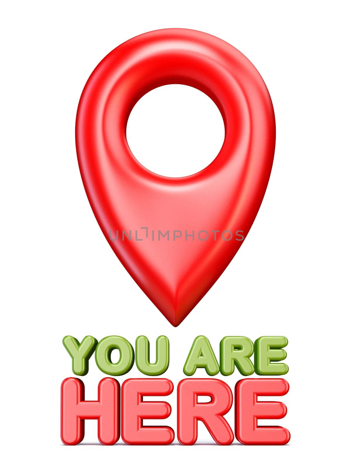 You are here red map pointer 3D rendering illustration isolated on white background