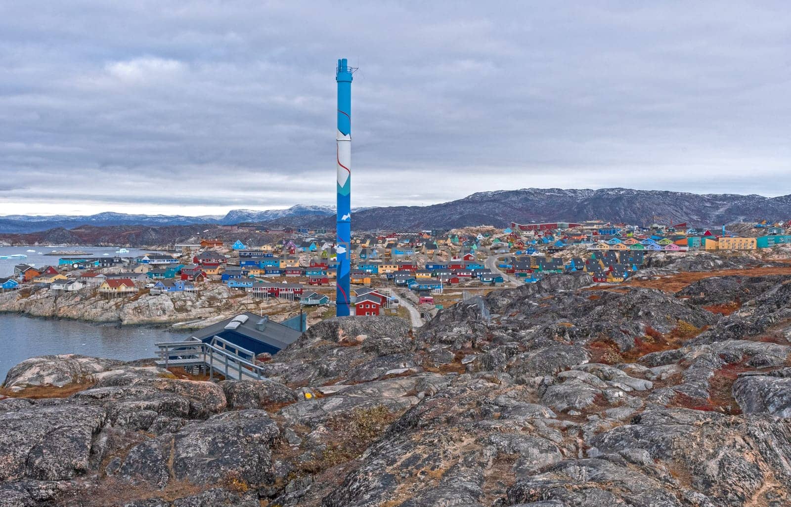 View of an Arctic City of Ilulissat, Greenland From the Hills Above