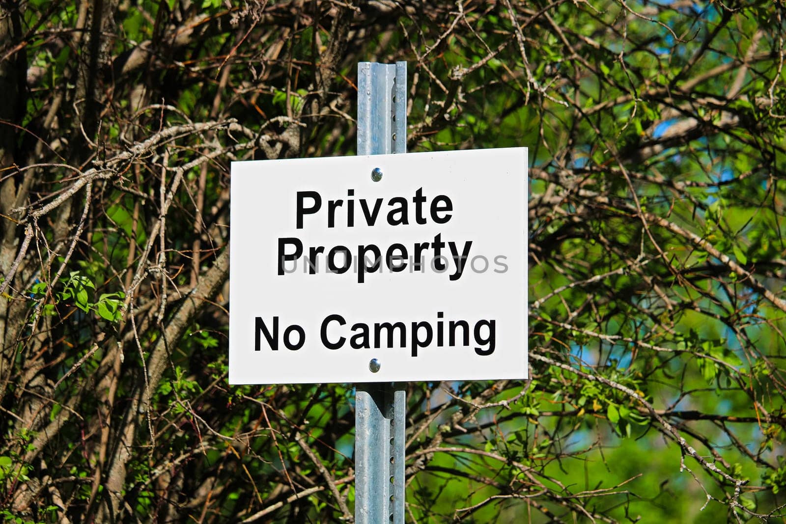 Private Property No Camping Sign.