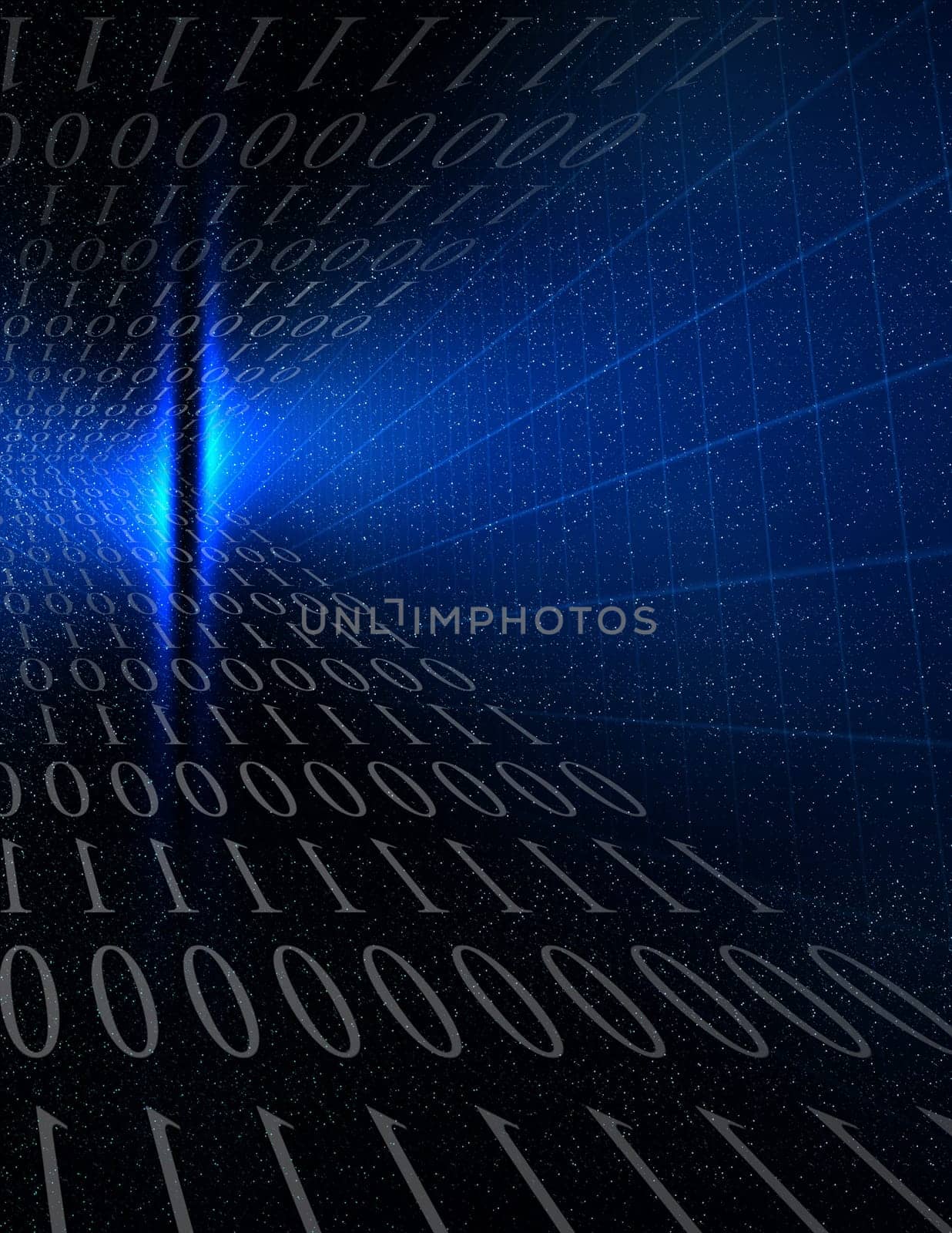 Binary code in endless space. Dark blue colors