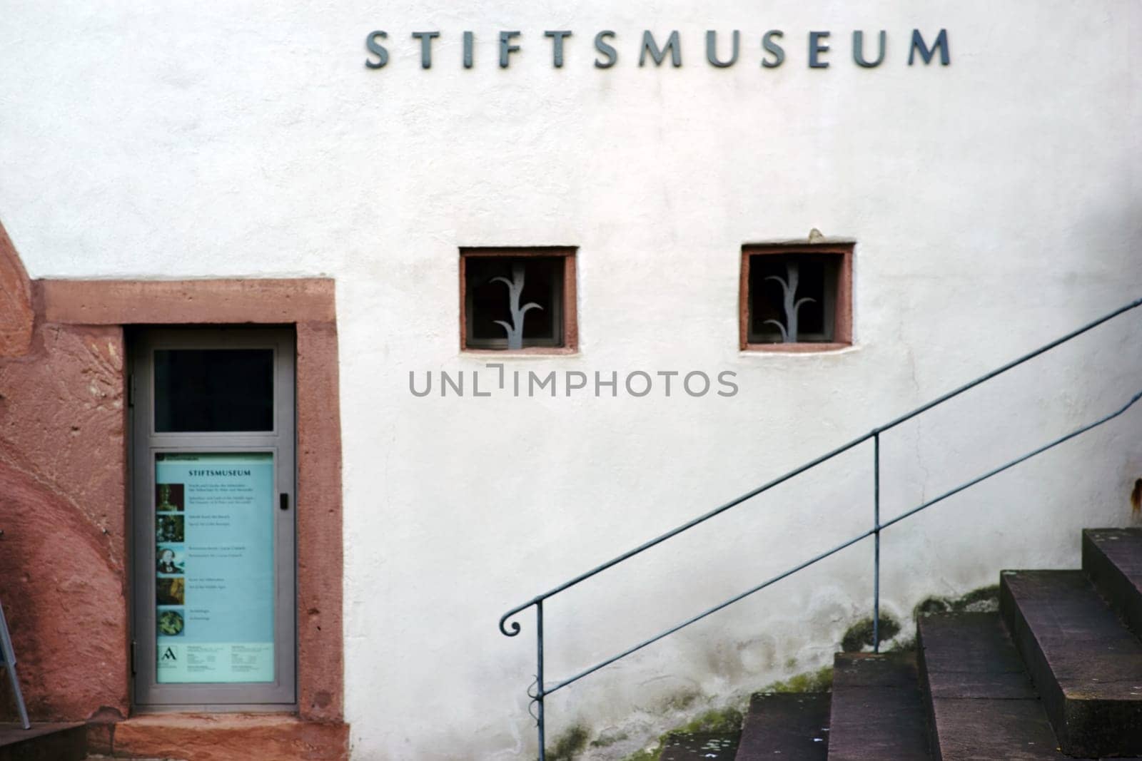 Aschaffenburg, Germany - November 17, 2018: The entrance of the Abbey Museum to the collegiate church on November 17, 2018 in Aschaffenburg..