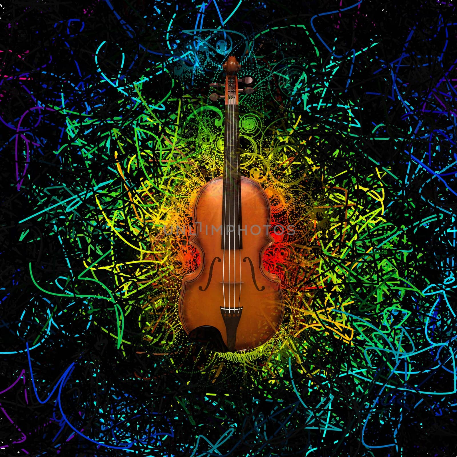 Digital modern painting. Violin on abstract background.