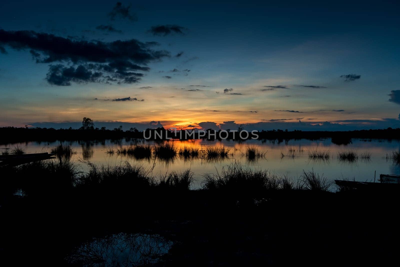 Sunset Over Lake, moody sky with reflection