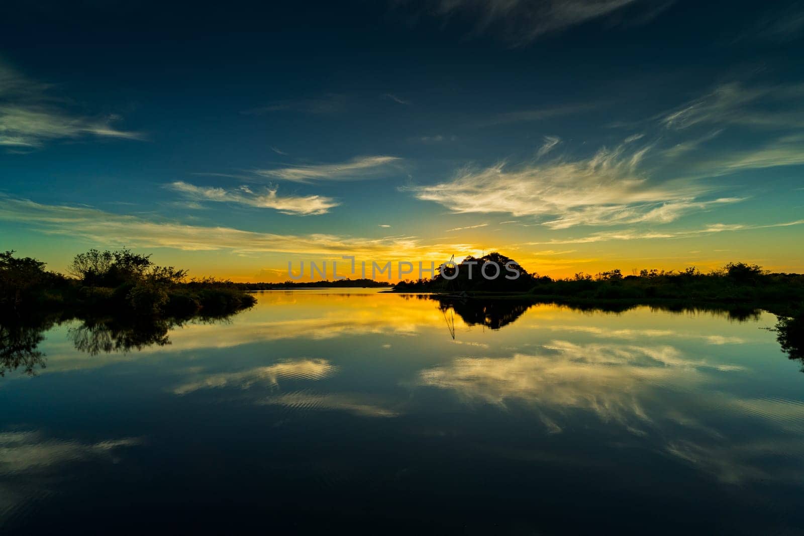 Sunset Over Lake, moody sky with reflection
