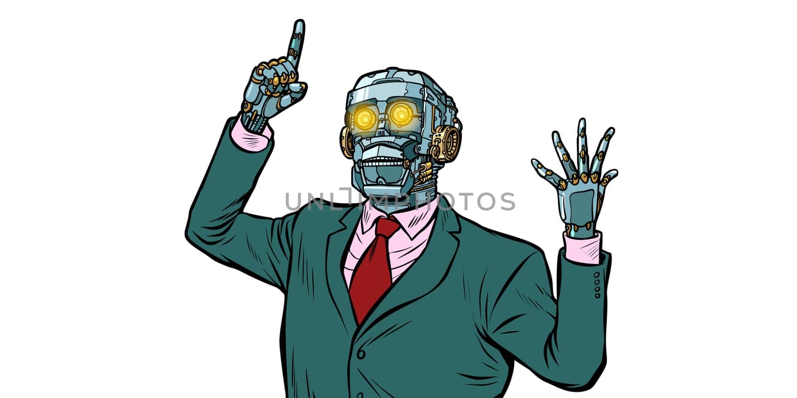emotional speaker robot, dictatorship of gadgets. isolate on white background. Pop art retro vector illustration