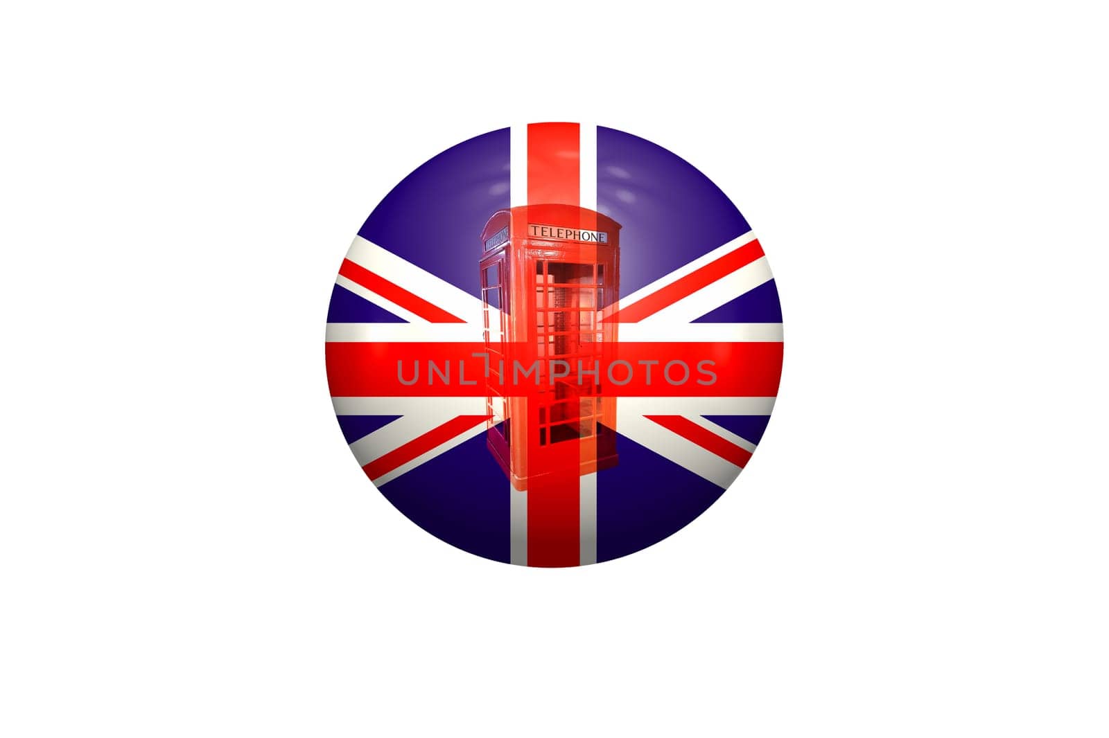 Ball with Union Jack and English telephone box