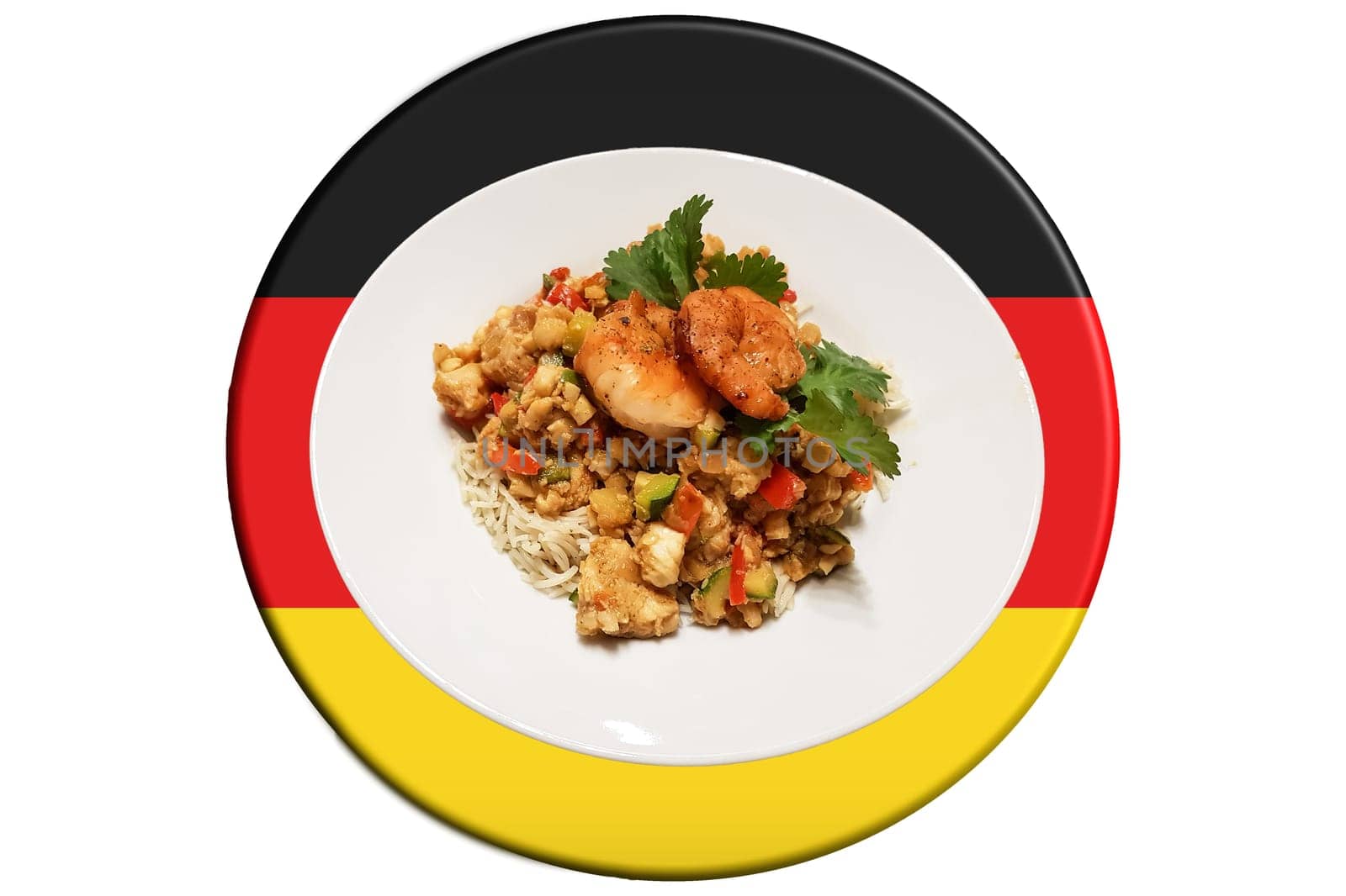 Prawns with rice noodles and vegetables