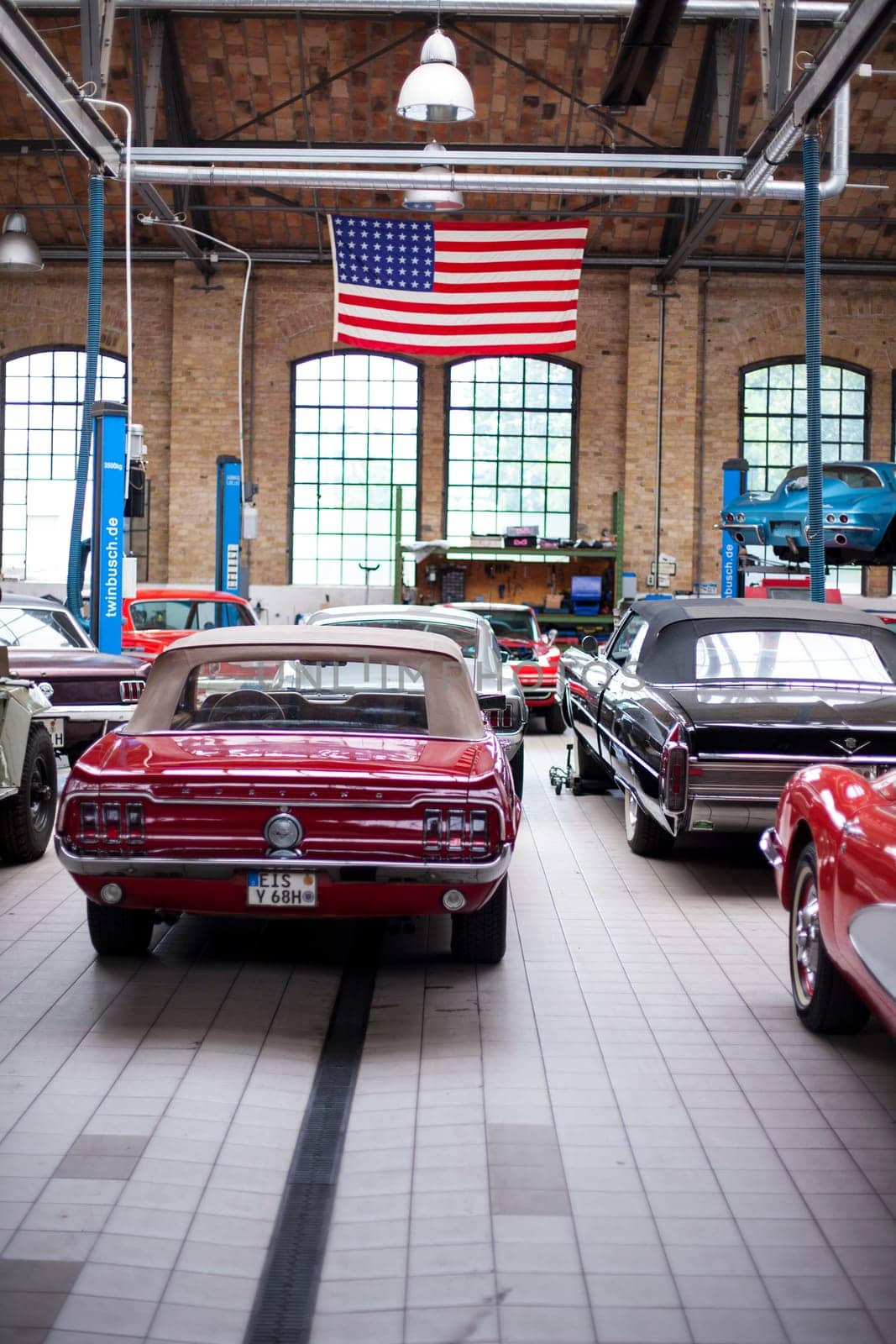 BERLIN, GERMANY - JUNE 28, 2018: The Classic Remise Berlin, a center for vintage cars. Maintenance, repair shop