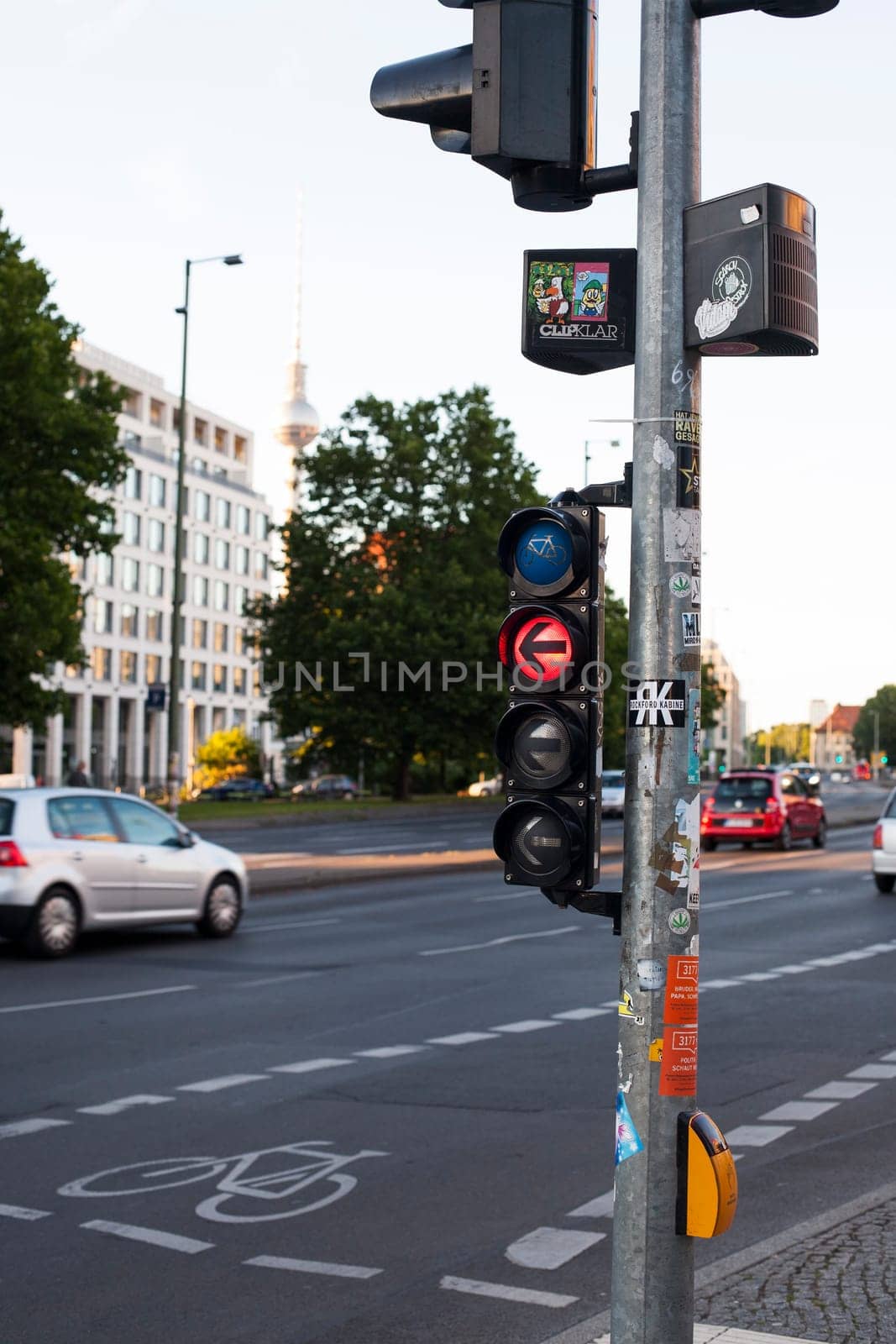 BERLIN, GERMANY - JUNE 26, 2018: Traffic light in Berlin Germany. Walking and bicycle crossing, red sign