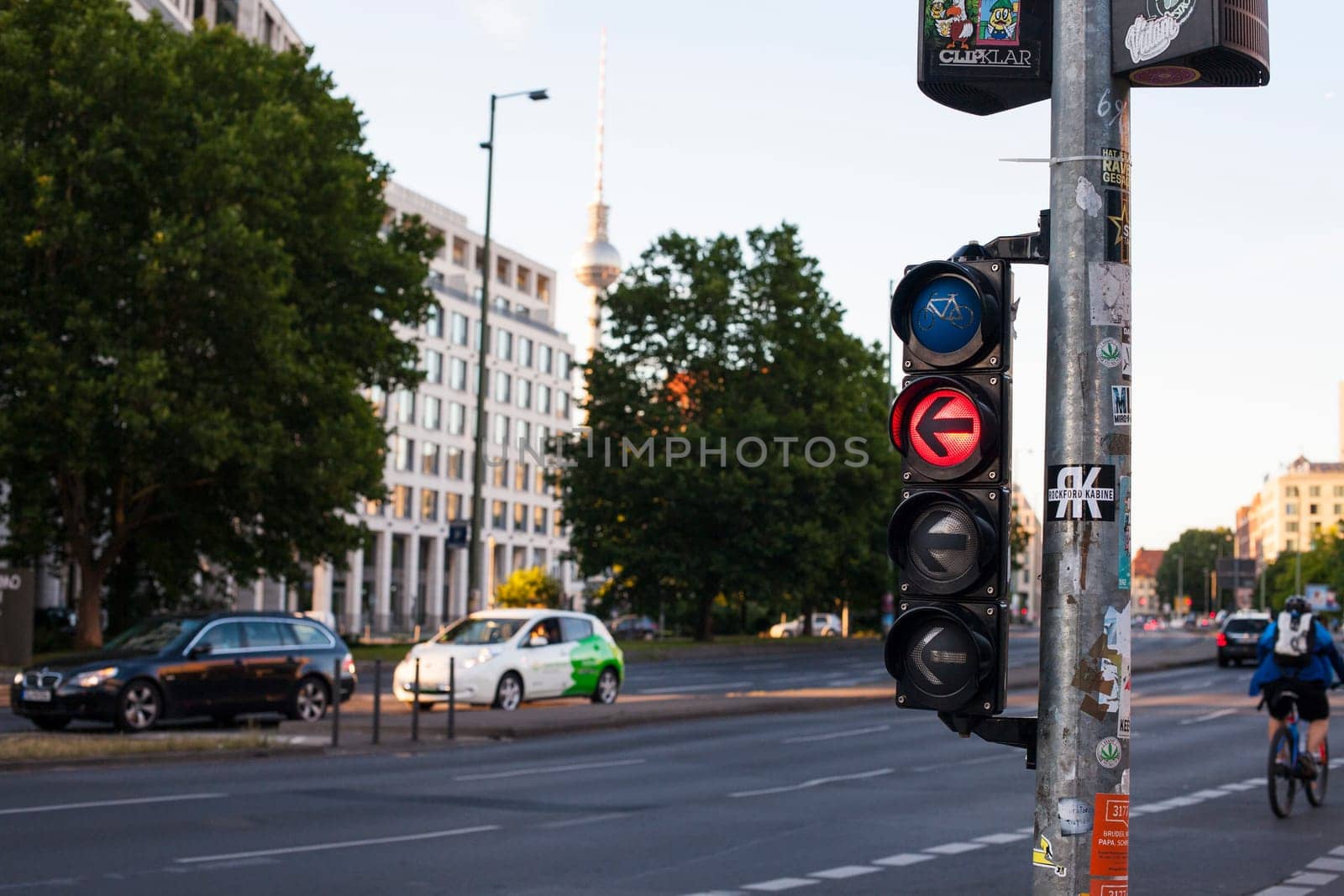 BERLIN, GERMANY - JUNE 26, 2018: Traffic light in Berlin Germany. Walking and bicycle crossing, red sign