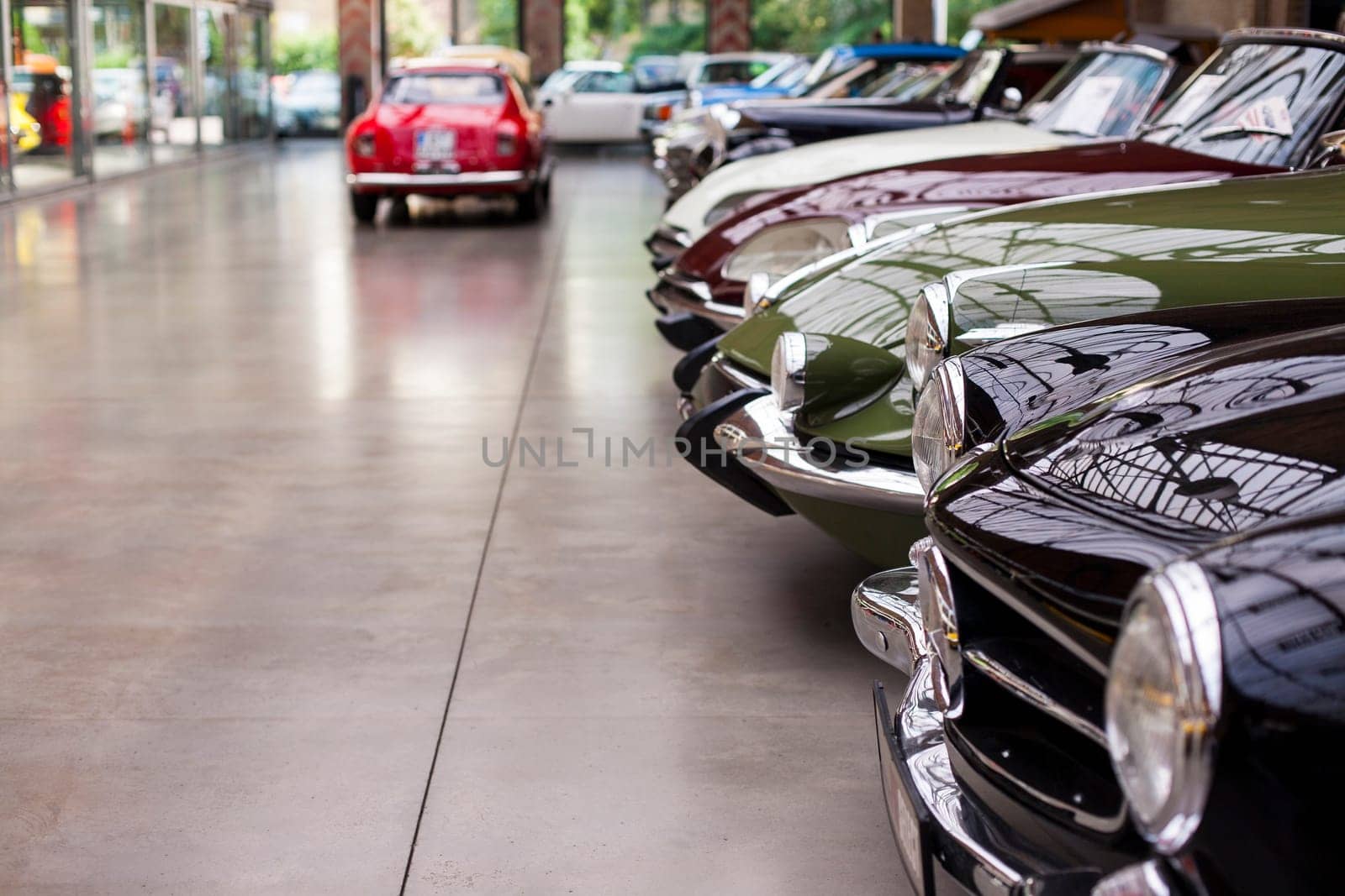 Classic vintage car. Close-up of headlights of luxurious vintage vehicle