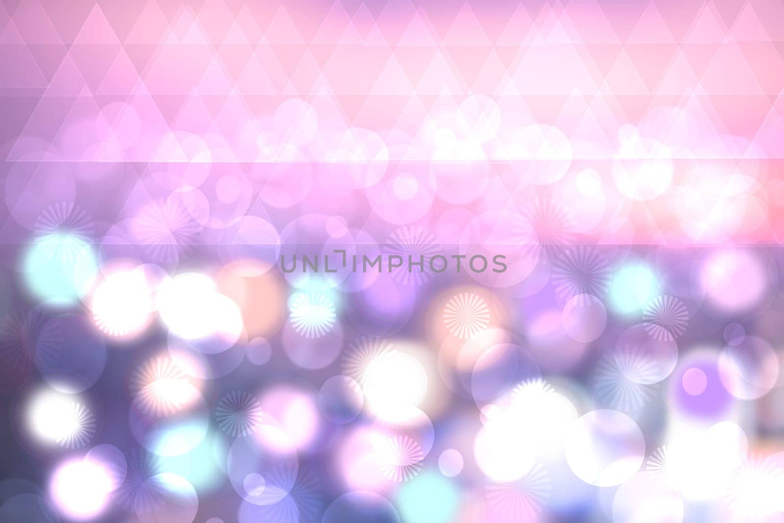 Colorful festive pastel light bokeh abstract texture with blurred circles and triangels.