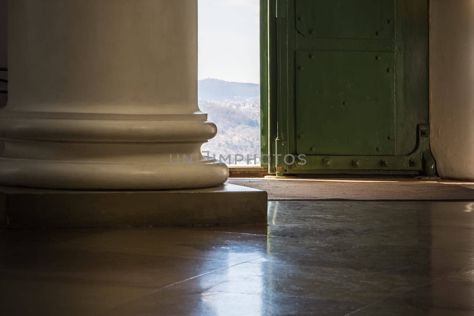 Door Entrance Light Streaming Door Column Old Base European Outside Bright Indoors Looking Out Interior Architecture