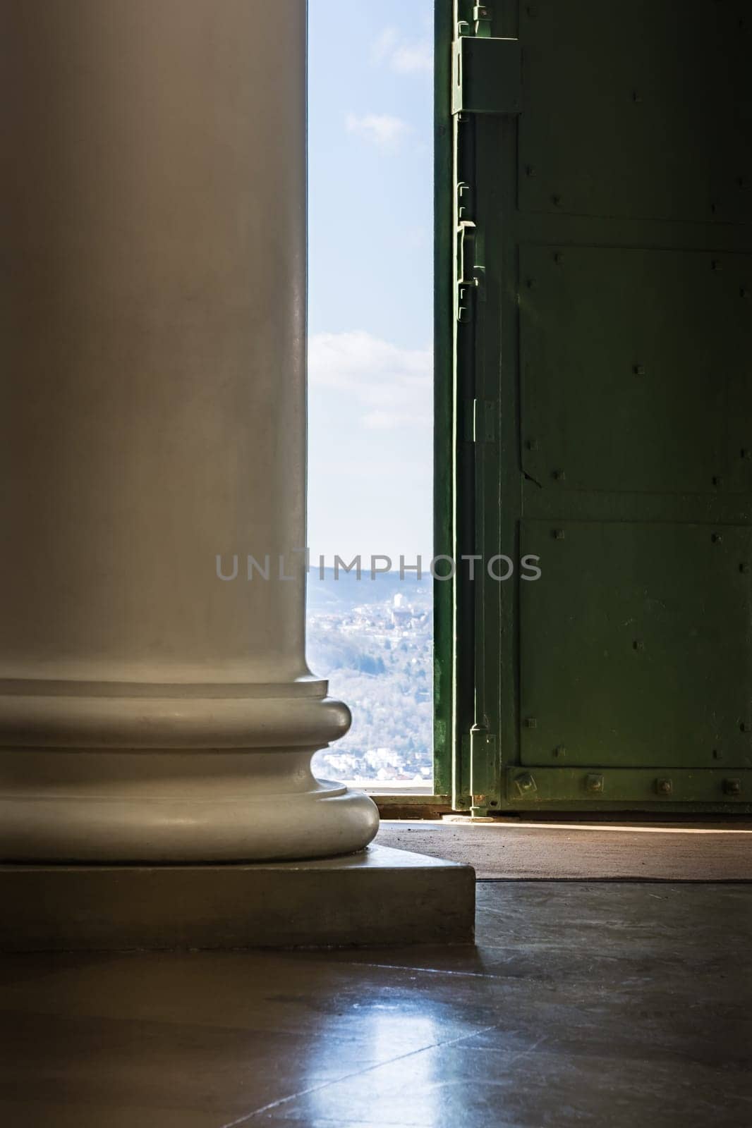 Door Entrance Light Streaming Door Column Old Base European Outside Bright Indoors Looking Out Interior Architecture