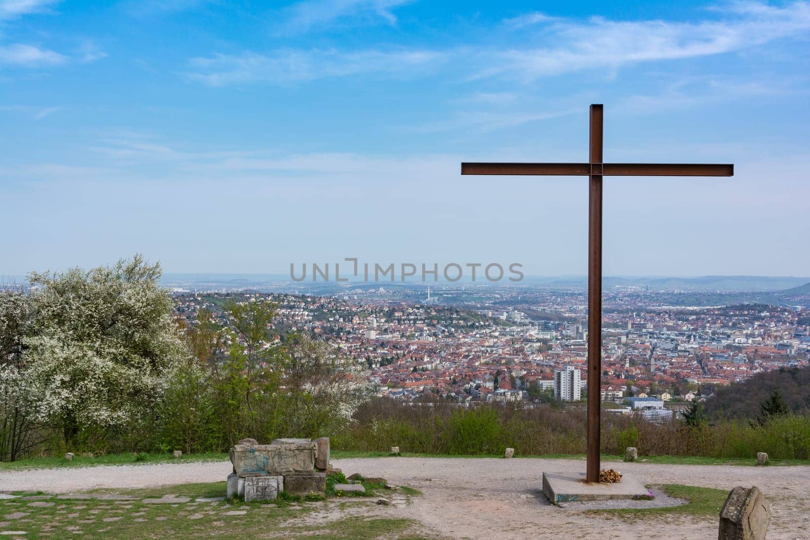 Birkenkopf Stuttgart Park Monument Location Overlook View Panorama Kessel Germany Baden Wuerttemberg Tourism Beautiful Blue Sky Day