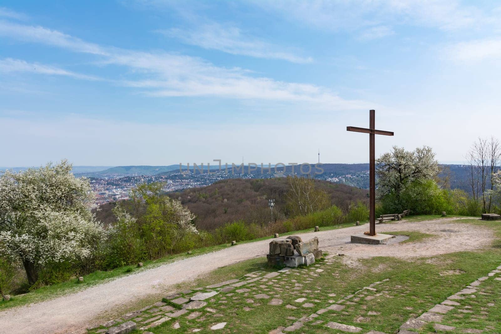 Birkenkopf Stuttgart Park Monument Location Overlook View Panorama Kessel Germany Baden Wuerttemberg Tourism Beautiful Blue Sky Day